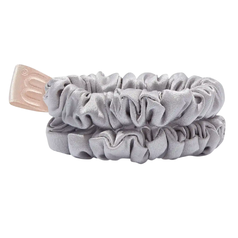 MON MOU Silk Mini Slim Scrunchie Pearl Grey 2шт - Набір тонких шовкових міні-резинок (перлинно-сірий)